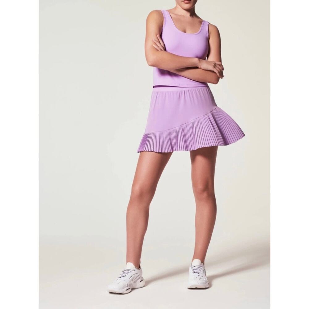 Spanx Yes Pleats Pleated Skort Lavender Athletic Skirt w/ Shorts Size Small